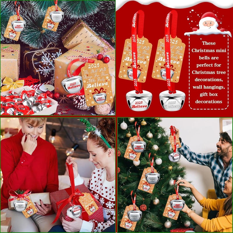 LUYI 60 Sets Christmas Bells Decor Christmas Believe Bell Ornaments Bulk Polar Express Bell Decorations Xmas Party Gifts Favors Tags Silver Sleigh Jingle Bells for Christmas Tree Decoration(1.6 Inch) - Image 2